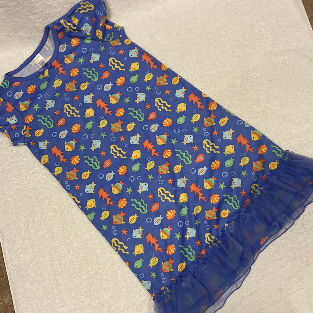 Gymboree periwinkle fish summer nightie ruffle hem large 10/12
